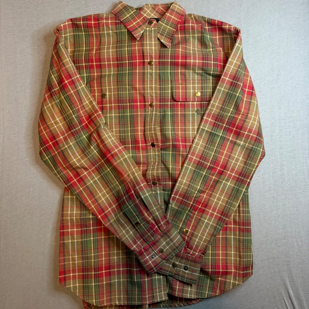 Lauren Ralph Lauren Red Green Plaid Cotton Button Down Shirt Womens Medium RLL